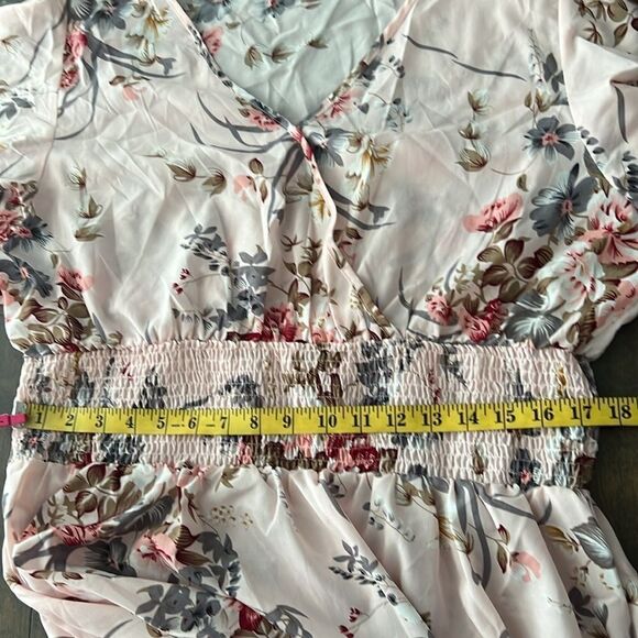 New Plus Size Floral Bohemian High Waist V Neck Long Summer Dress Dusty Pink - Picture 9 of 12